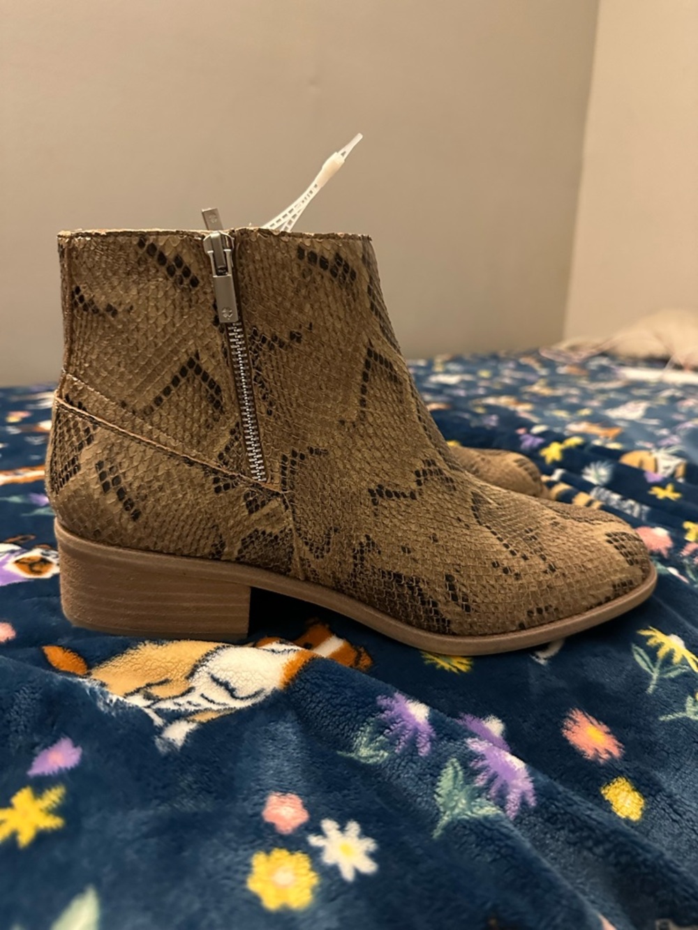 Lucky Brand Tan Snake-Print Ankle Booties